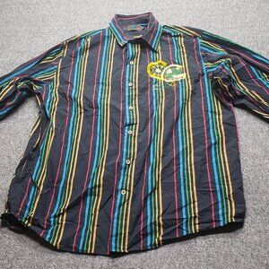 Vtg COOGI Button Up Shirt Mens XL Multicolor Striped Embroidered Streetwear Y2k